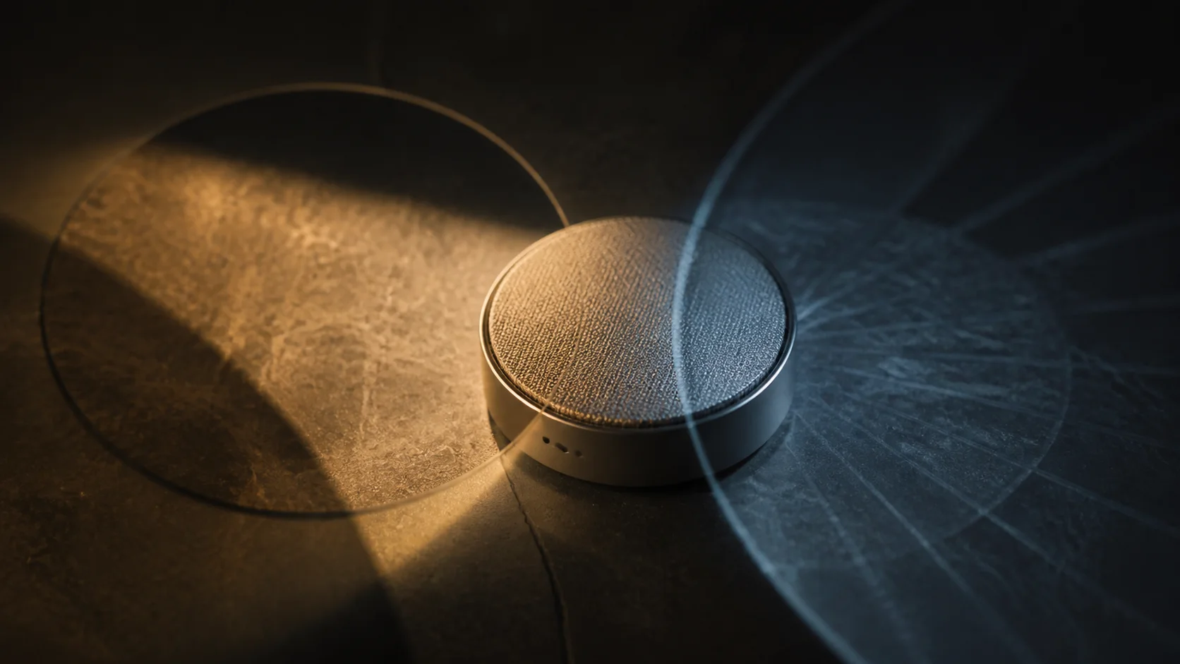 Editorial still life of a consumer product viewed through overlapping warm and cool optical fields