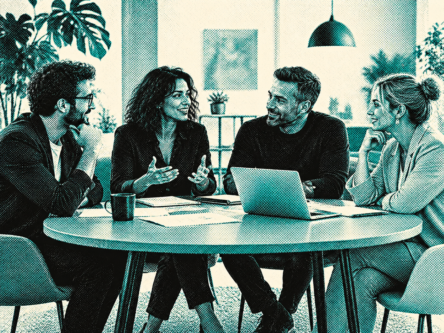 Illustrative conversation around a shared table