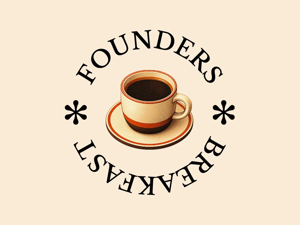 Founders' Breakfast event artwork with a coffee cup and saucer